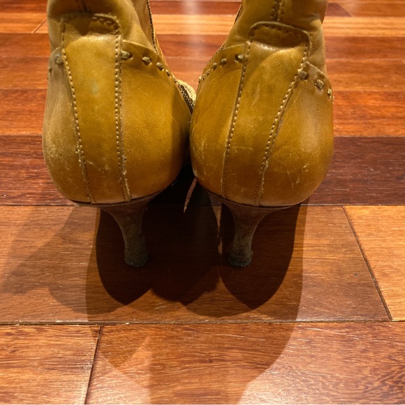 Vintage High Heel Leather Mocassin Cognac Ankle Boots - Picture 5 of 9